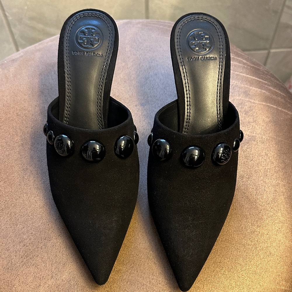 Tory Burch Black Studded Mules